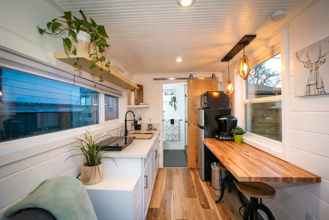 interior of shipping container home for rent on airbnb
