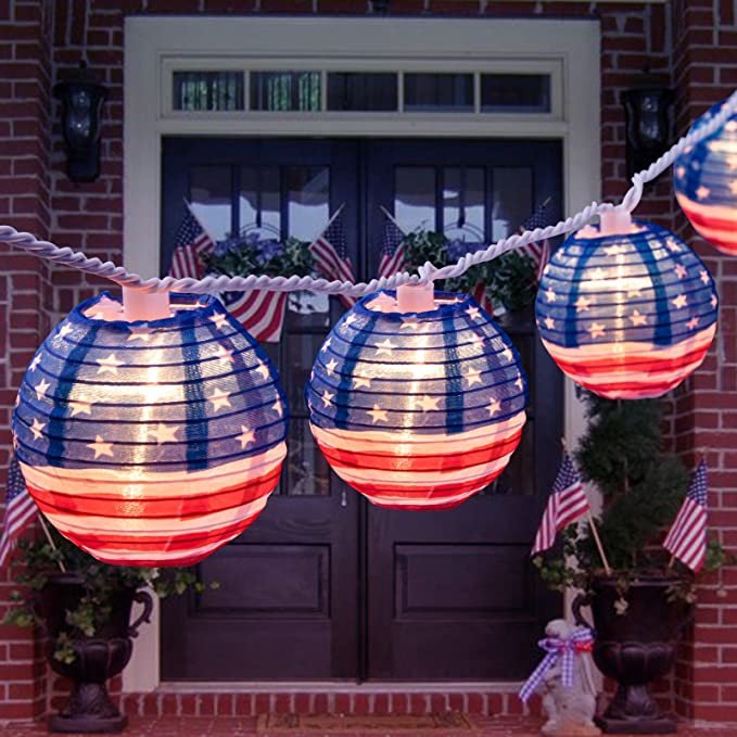 american flag lantern lights