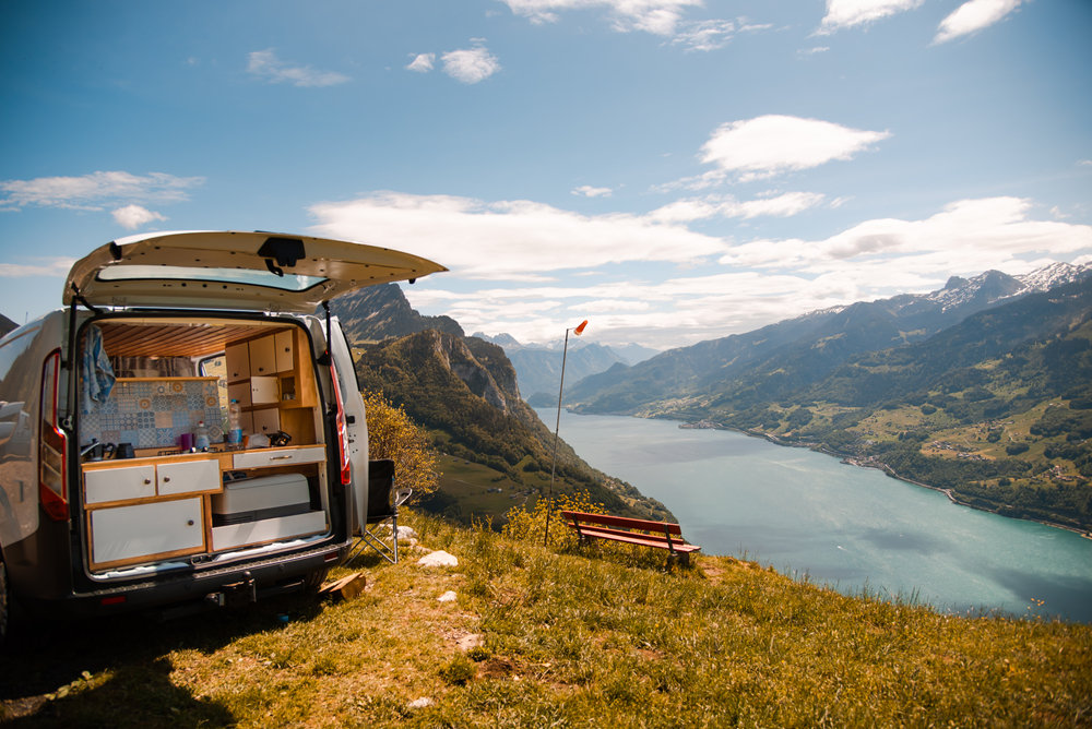 van life with a lake view