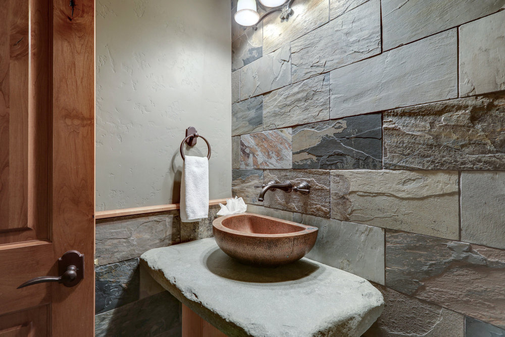 natural rustic stone bathroom cabin decor ideas