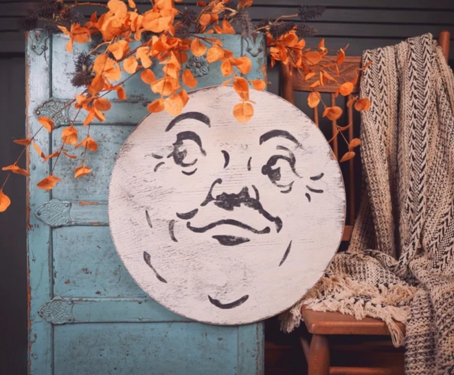 vintage man in the moon rustic fall decorations