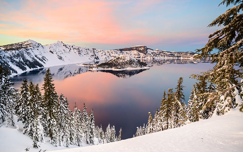 Crater Lake National Park Snowy Sunset