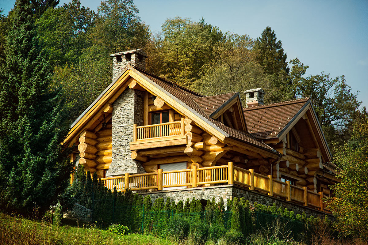 traditional log cabin in the woods
