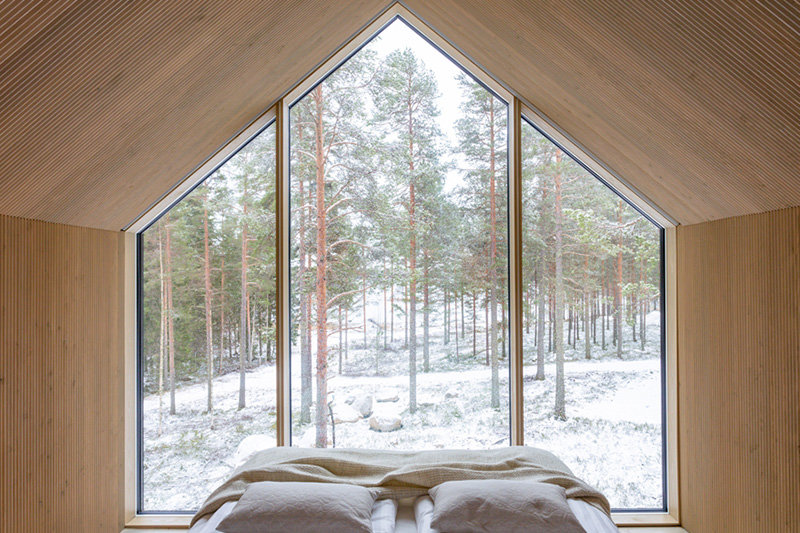 Niliaitta modern cabin resort Finland interior bedroom