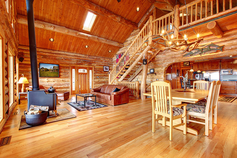 log cabin interior living room photo