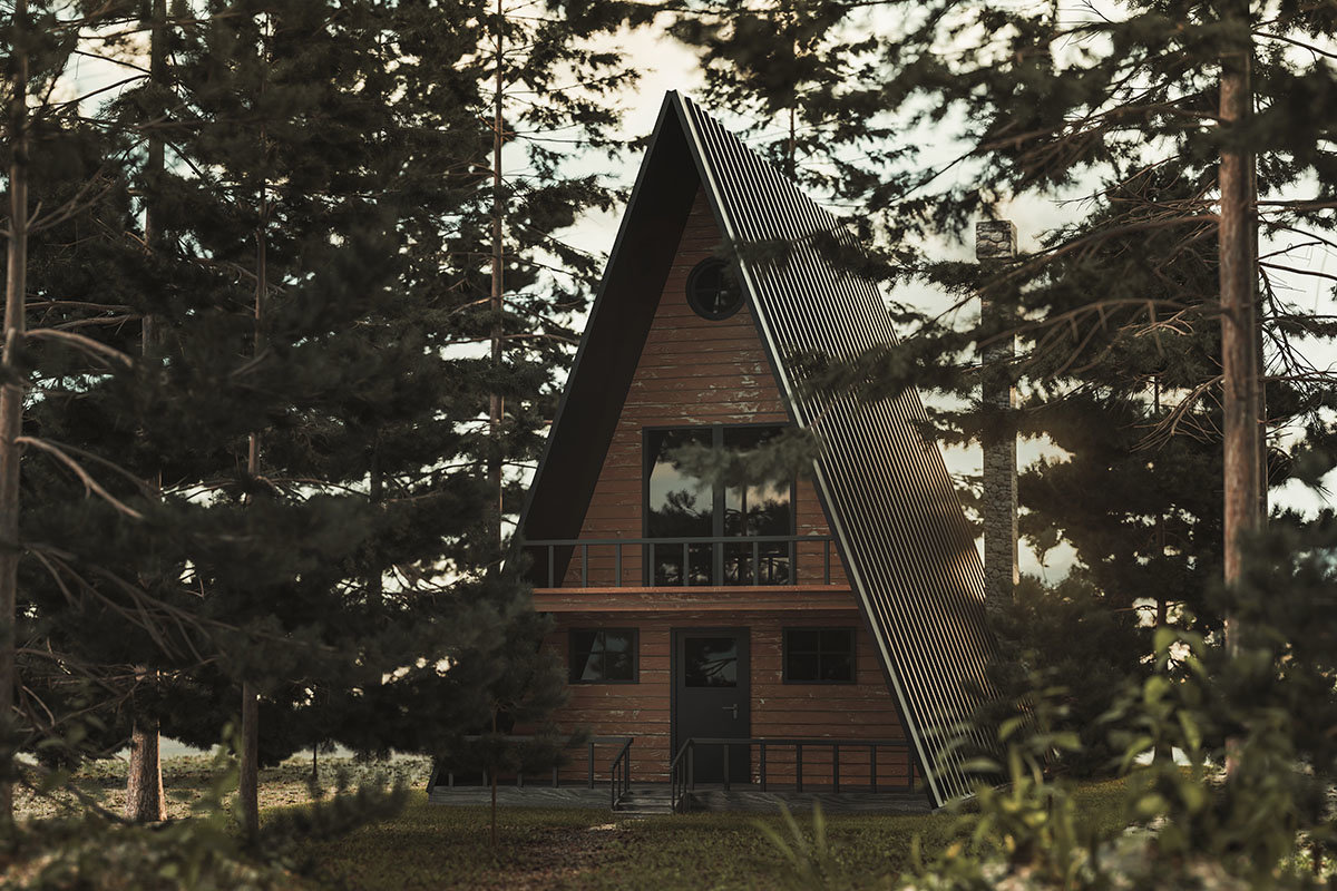 a-frame cabin in the woods