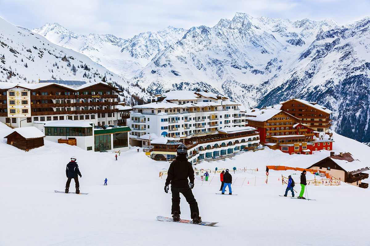 snowboarding mountain ski lodge
