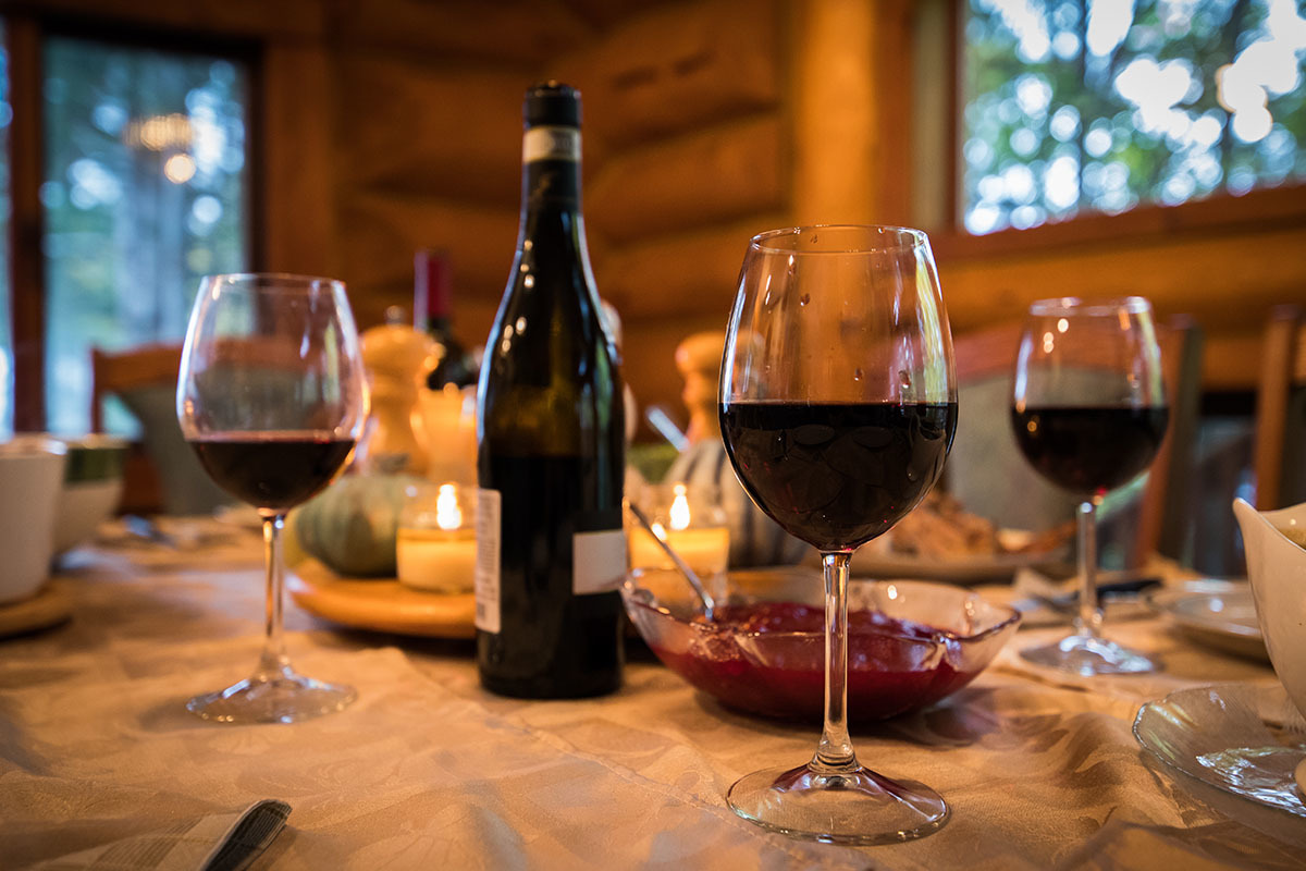 thanksgiving dinner table in a cabin